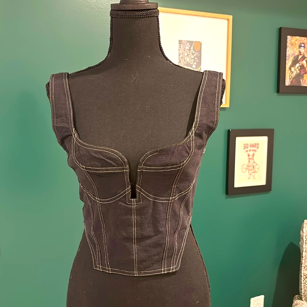 Black cotton corset with zipper back